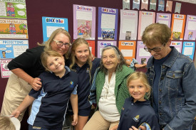 A photos of a St John’s Lutheran Primary School Portland student with her grandparents at Easter 2025 celebrations.