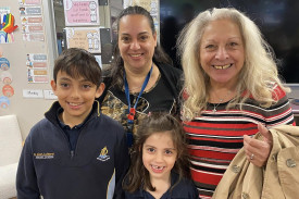 A photos of a St John’s Lutheran Primary School Portland student with her grandparents at Easter 2025 celebrations.