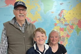 A photos of a St John’s Lutheran Primary School Portland student with her grandparents at Easter 2025 celebrations.
